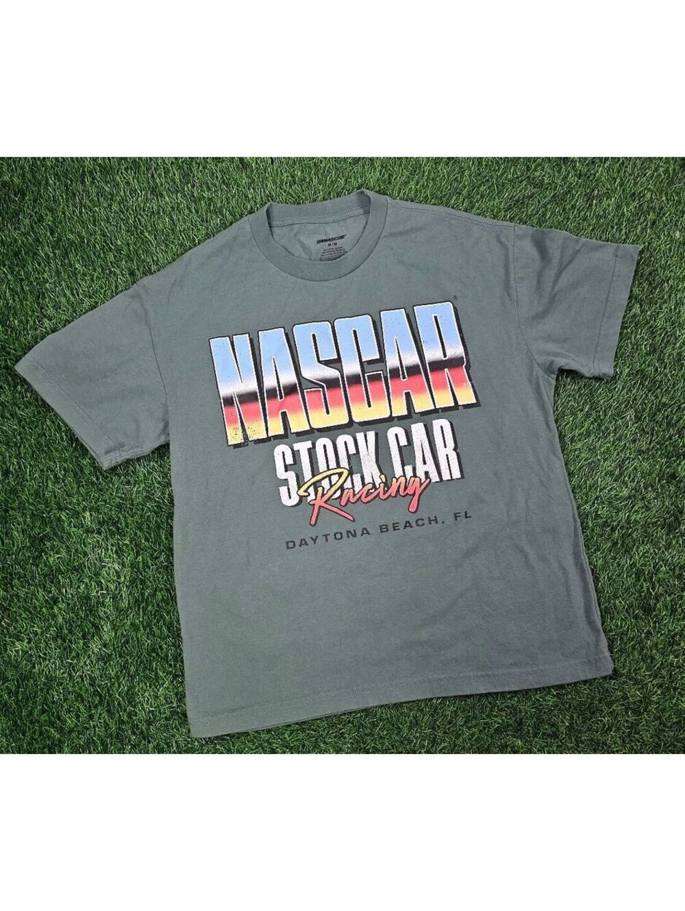 Nascar Stock Car Racing Daytona Beach Florida Green Graphic Print T-Shirt Mens M